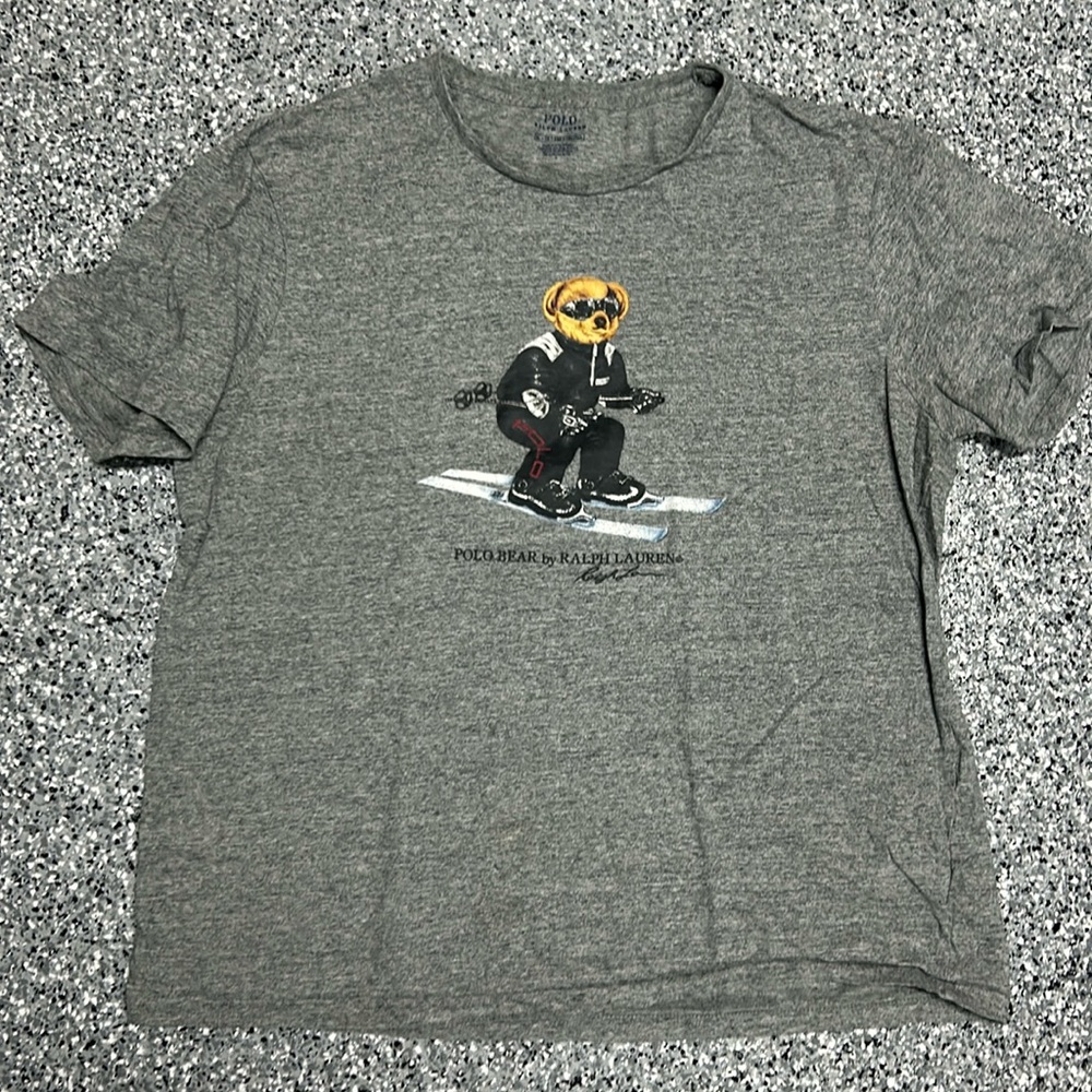 VINTAGE POLO BY RALPH LAUREN SKIING BEAR POLO GREY XL T-SHIRT 2017 Fits SMALL